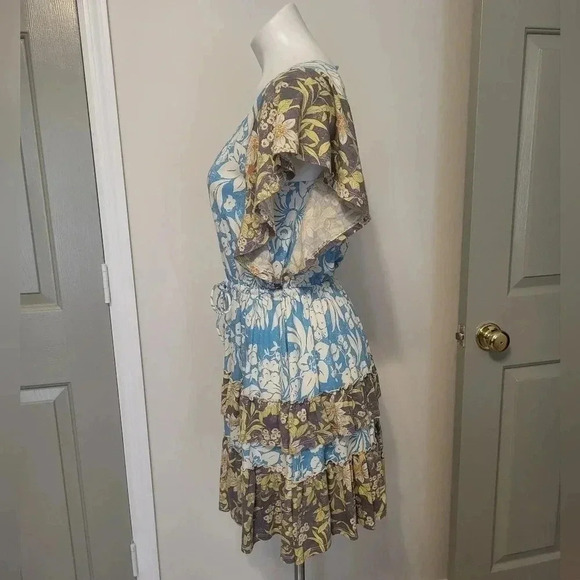 Daily Practice Anthropologie Tiered Ruffle Floral Flutter Sleeve Mini Dress(XS) - Picture 5 of 13